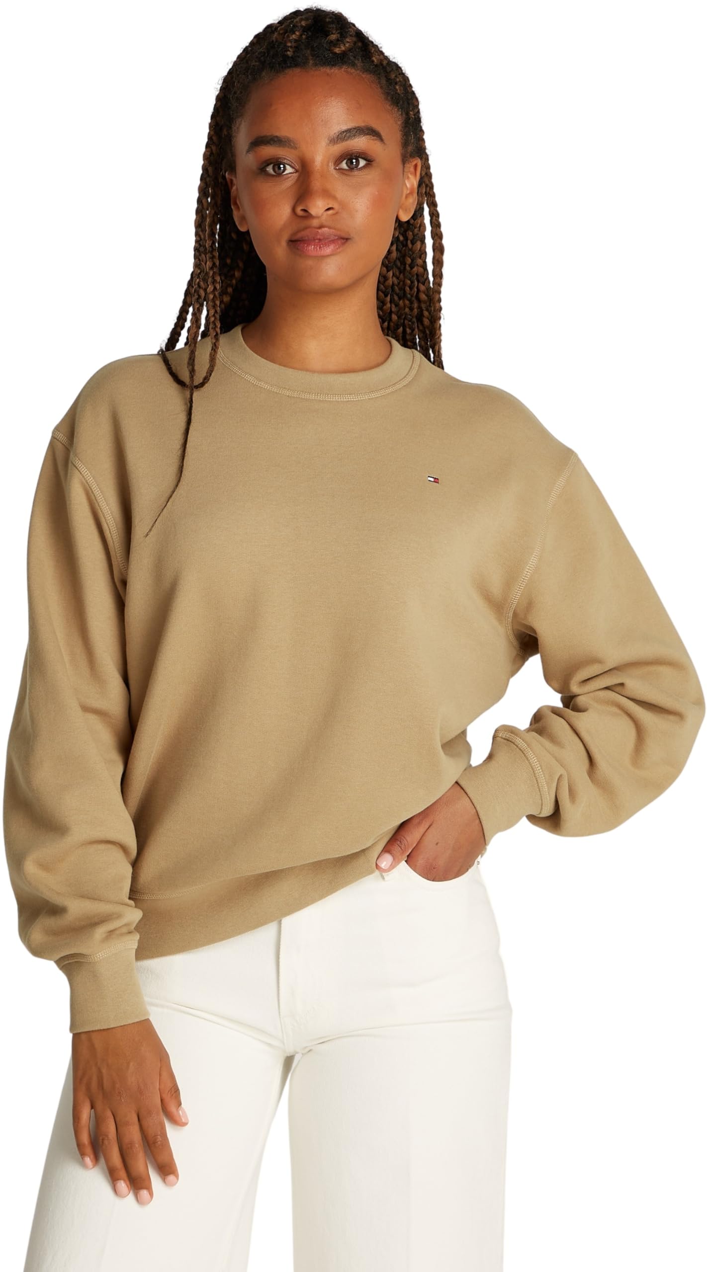 Tommy Hilfiger Women's Sweatshirt Without Hood, Beige (Safari Canvas), XXS