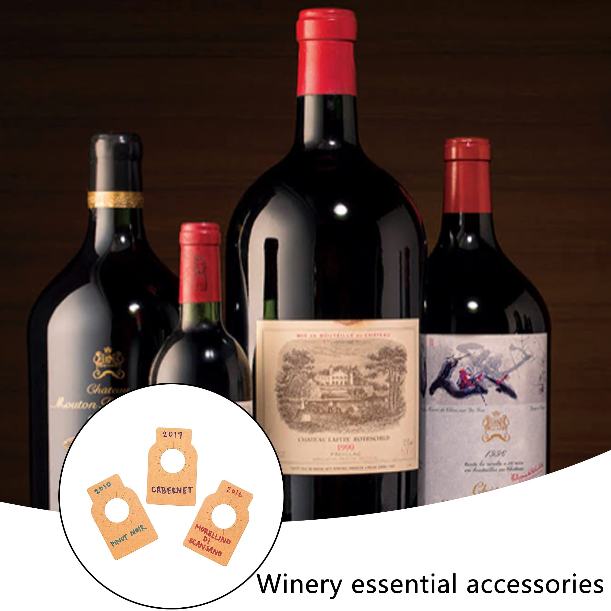 100PCS Etichette della bottiglia di vino della carta kraft Etichette per Bottiglie Champagne Etichetta della Bottiglia Cantina Utilizzato per cantinetta, portabottiglie e marcatura bottiglie