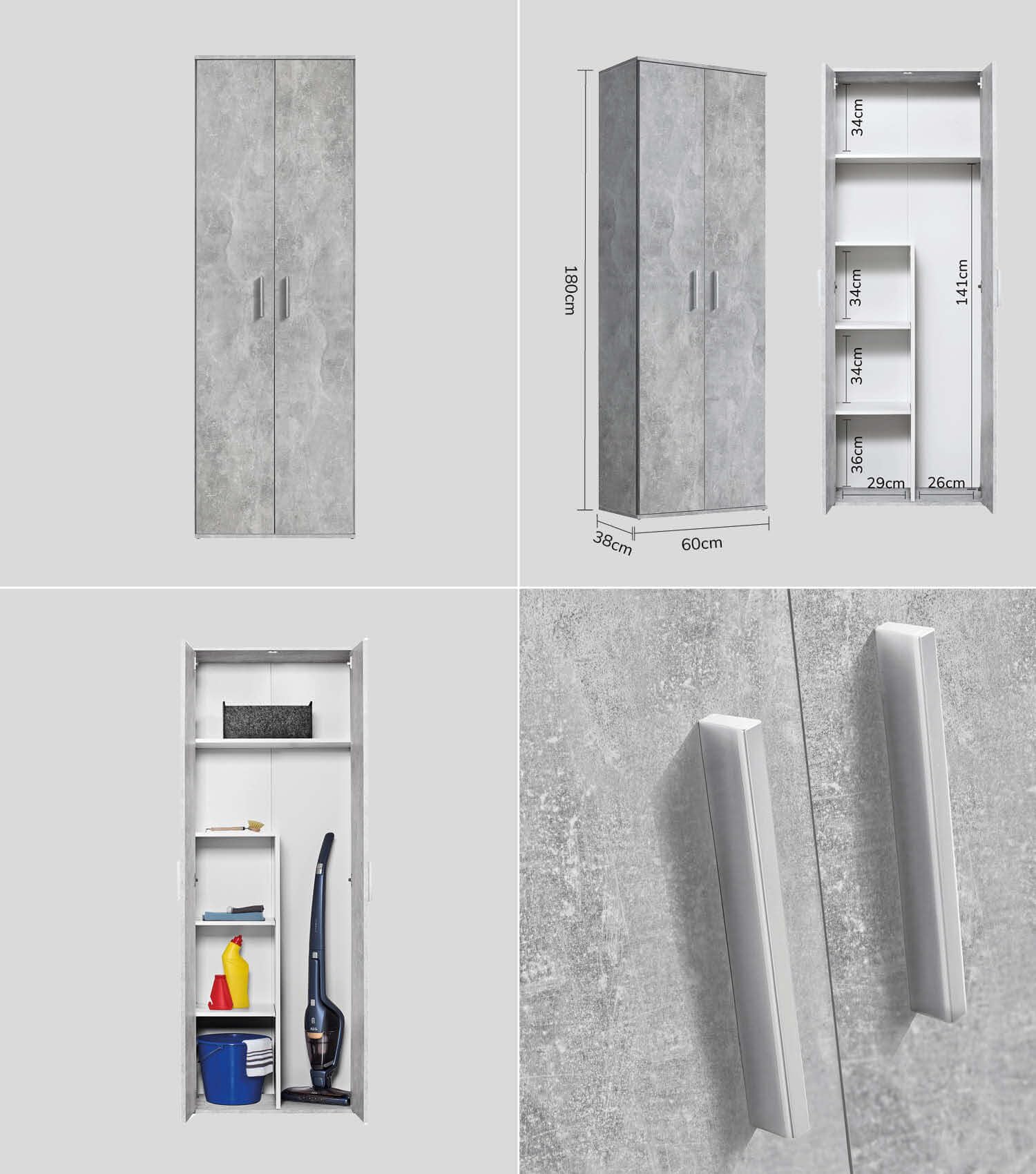 mokebo® Mehrzweckschrank Set 2-teilig 'Die Allzweckwaffe', Schrank-Set mit Aktenschrank & Besenschrank in Betonoptik BZW. Grau, auch als Moderne Wohnwand