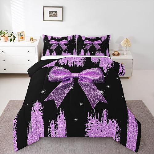 Erosebridal Orchid Bow Knot Comforter Sets Full Size, Sparkling Dreamy Princess 