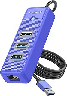 ORICO USB Hub Ethernet, 4 Port USB 3.0 Hub, USB-A to Gigabit Ethernet Adapter with 3 USB 3.0 Hub for Laptop, USB Hub 3.0 with RJ45 10/100/1000 Gigabit -PW3UR-05 (Blue)