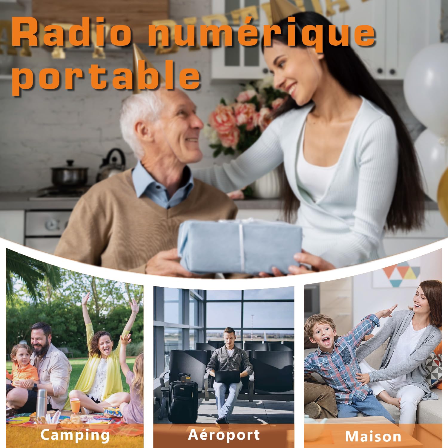 XHDATA D-808 Ondes Courtes Radio Portable, Poste Radio FM/SW/MW/LW SSB Air Band World Receiver, RDS, Radio a Pile Rechargeable, avec Antenne Externe (Noir)