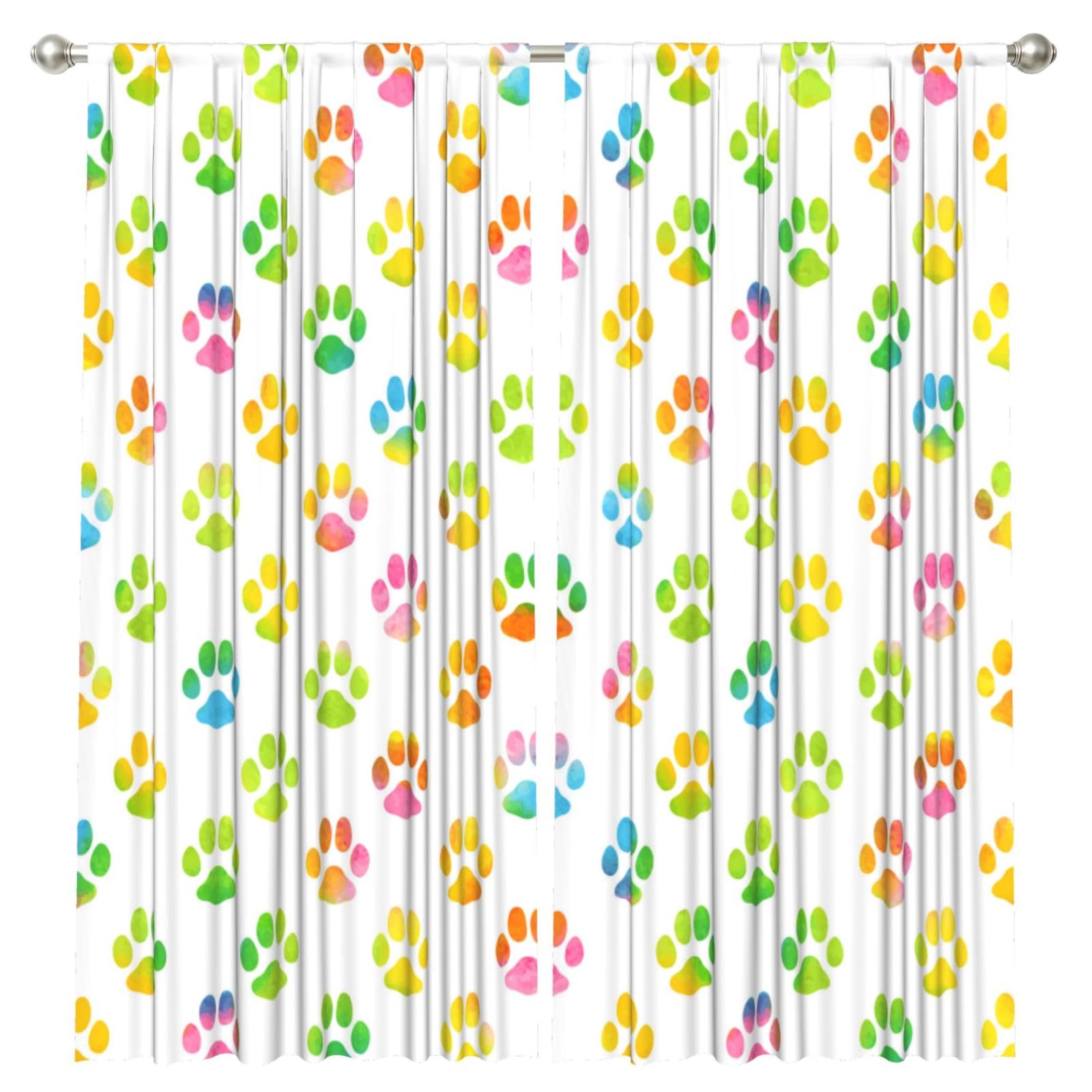 InOmak Watercolor Dog Paw, 2 Panels Window Curtains 52 x 84 Inch Blackout Curtains for Living Room Bedroom