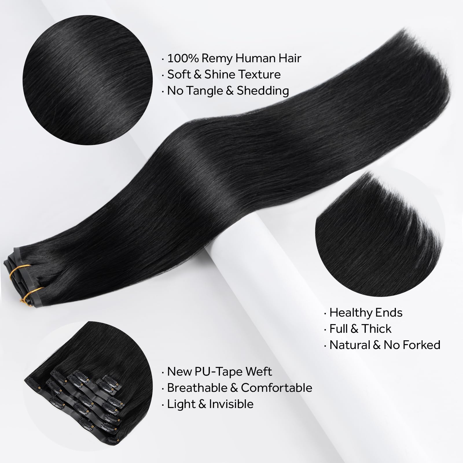 SOBEAUTY Clip in Hair Extensions, Real Human Hair Extensions, 100% Human Hair Remy Natural Volume Hair Extension - Image 3