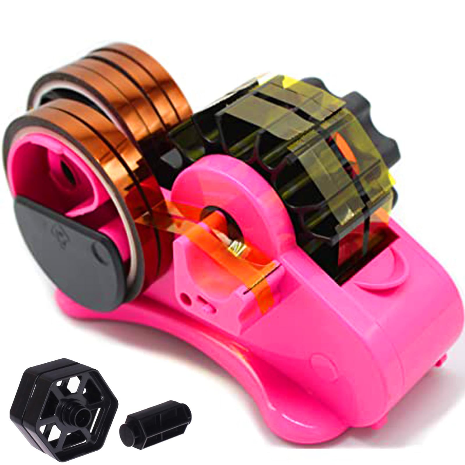 Pink Heat Tape Dispenser Sublimation - Multiple Roll Cut Heat Tape Dispenser 1" and 3" Core Double Reel Cores Sublimation for Heat Transfer Tape, Semi-Automatic Tape Dispenser with Compartment Slots