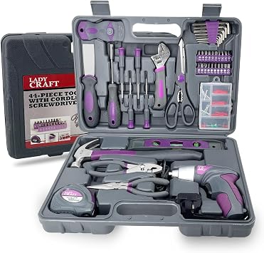 44PCS Purple Home Tool Kit 4V Electric Screwdrivers for Home/Dorm