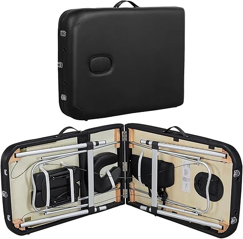 Miniatura 5 de Topeakmart Mesa de masaje de aluminio, cama de spa, mesa de terapia, mesa de tratamiento plegable, altura ajustable, cama de salón de 84 pulgadas, 3