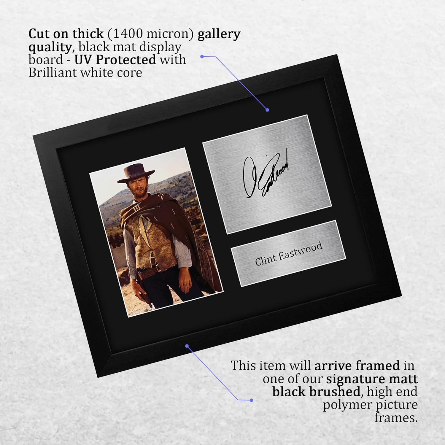 HWC Trading Clint Eastwood Gifts USL Framed Printed Signed Autograph Picture for Movie Memorabilia Fans - US Letter Size