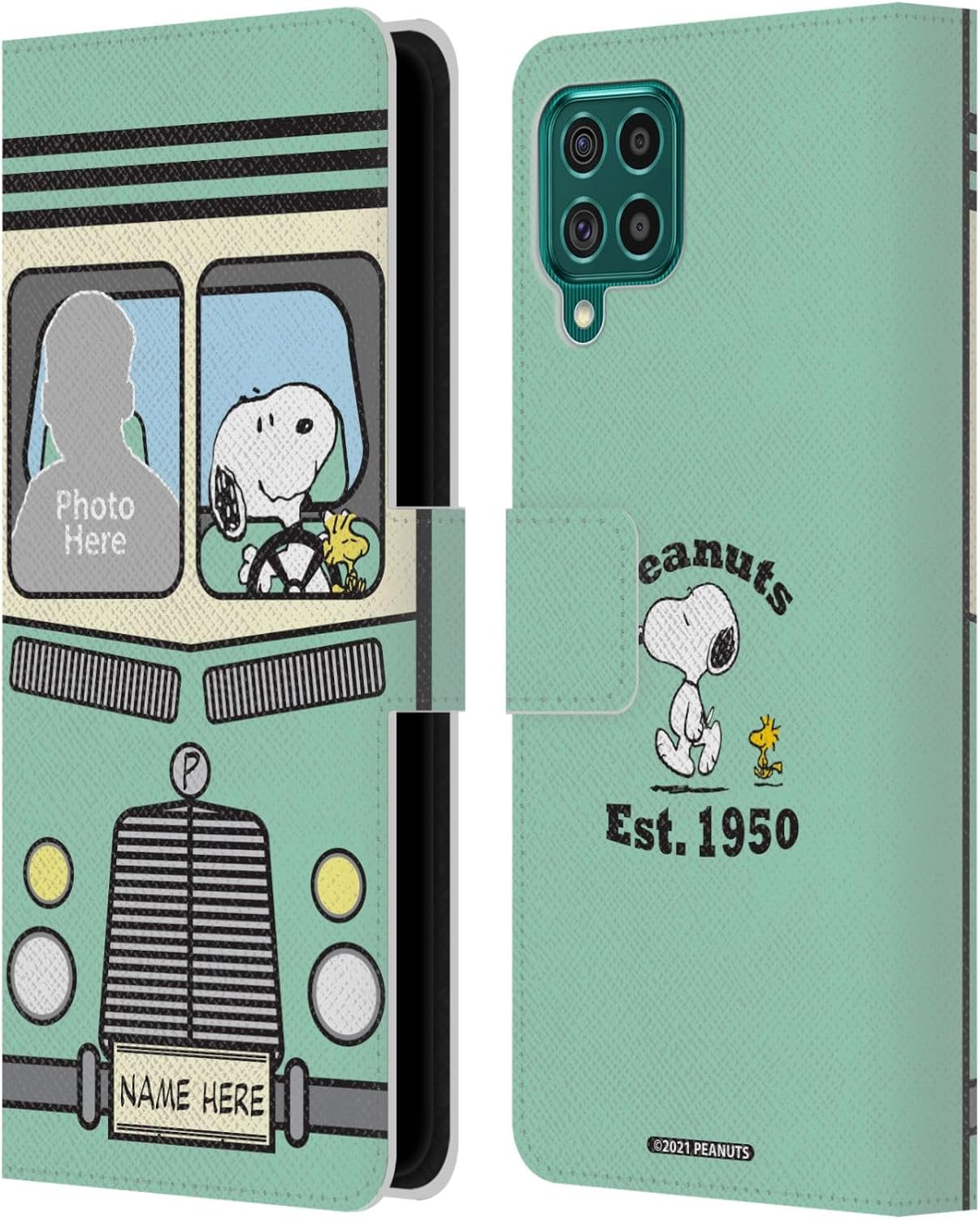 Head Case Designs Officially Licensed Custom Customized Personalized Peanuts Van Art Leather Wallet Case Compatible with Samsung Galaxy F62 (2021)