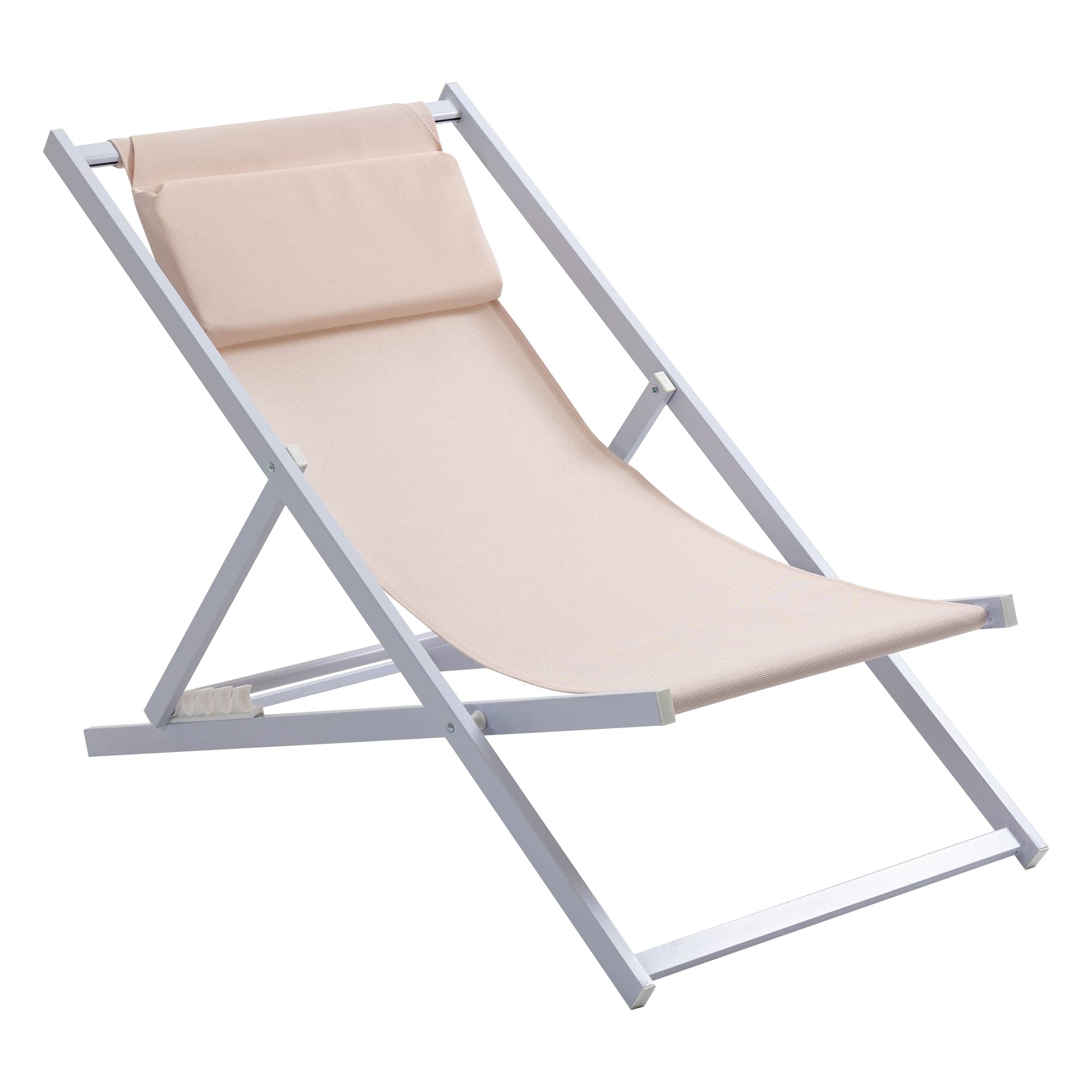 Outsunny Conjunto de 2 Tumbonas Plegables con Respaldo Regulable en 5 Posiciones y Reposacabezas Acolchado Incorporado 58x96,5x91,5 cm Beige