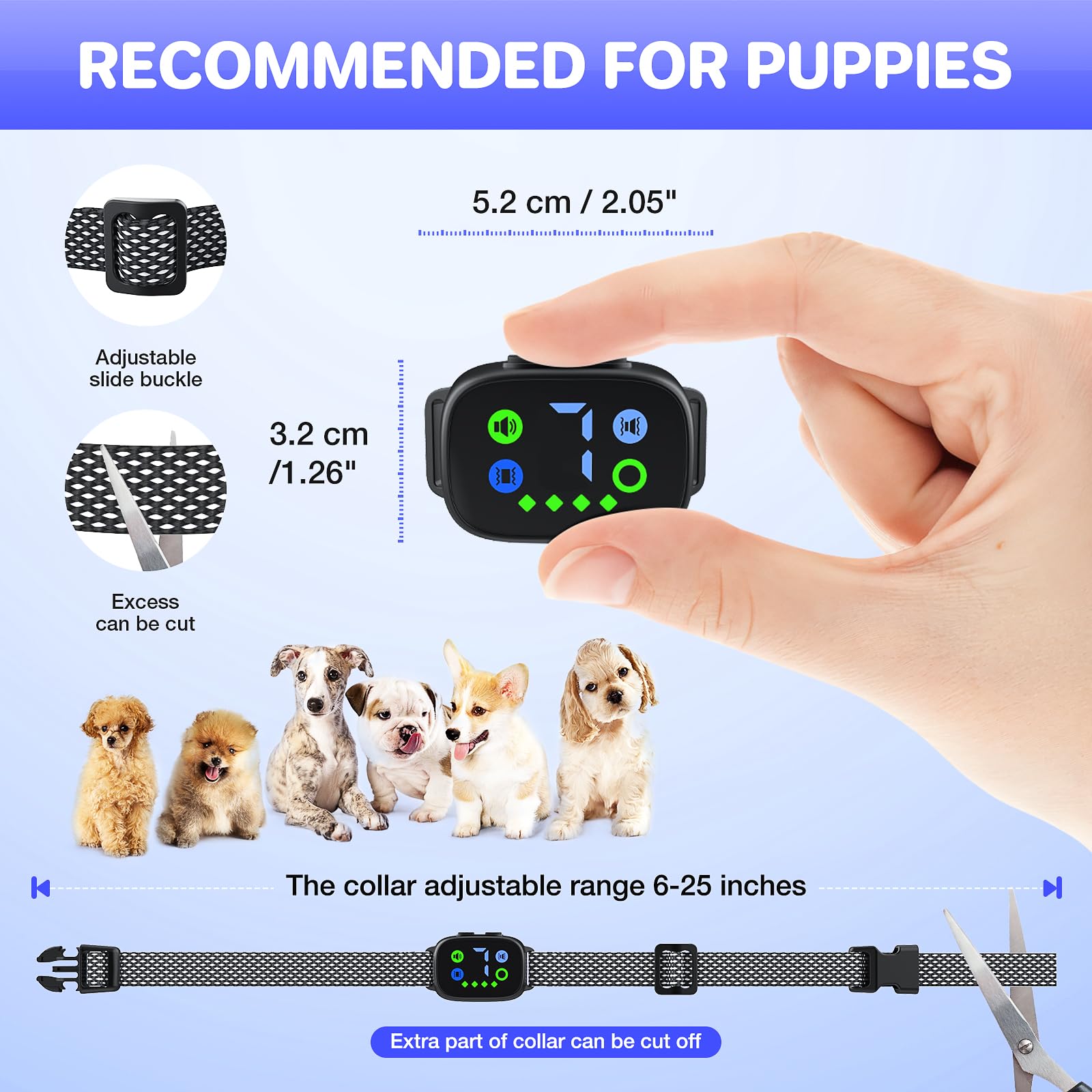 Collar de ladridos para perros grandes, medianos y pequeños, dispositivo antiladridos para perros, collar inteligente recargable con 7 sensibilidades ajustables, collar compacto para interiores y