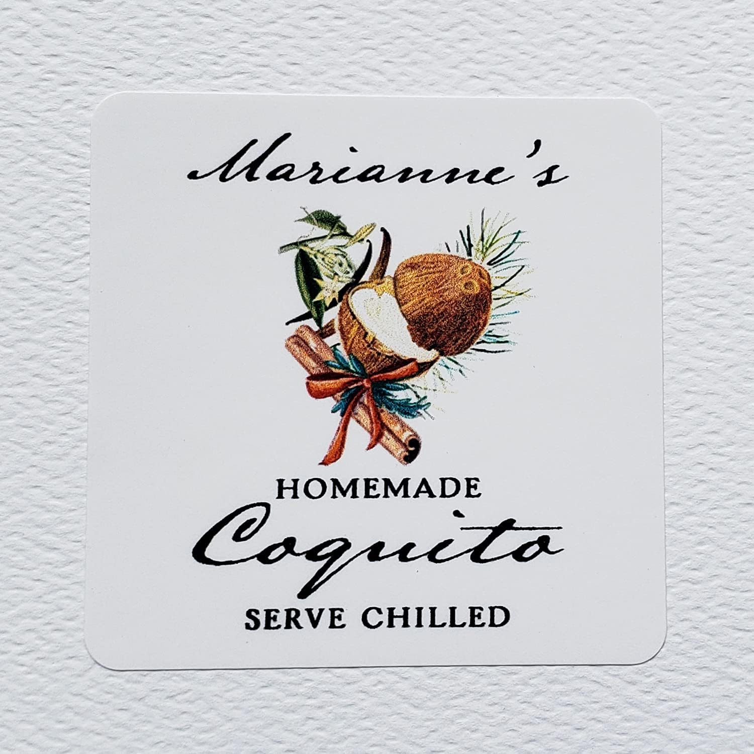 Personalized COQUITO Labels -2" Square, 2" Round, or 2" Wide x 3" high Rectangle - Sets of 18 Labels (2" X 2" Square, Holiday COQUITO)