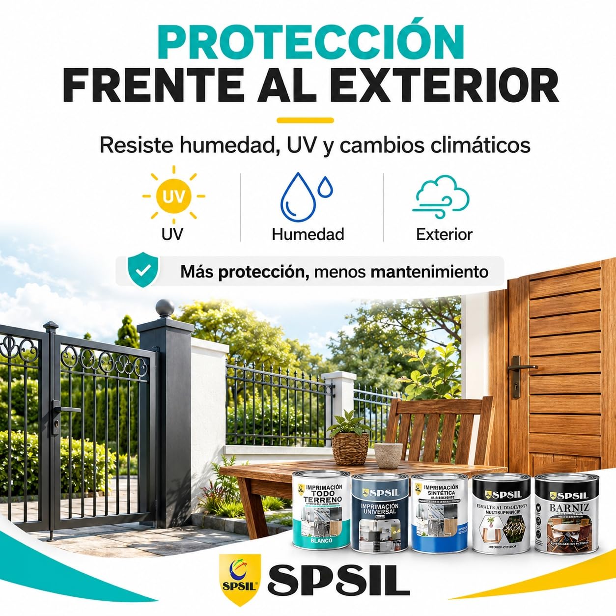 SPSIL Barniz Sintético al Agua para Madera Barniz Satinado 750ml X4, Protección UV y contra Humedad - Acabado Brillante - Secado Rápido - Interior y Exterior - Alto Rendimiento 8m²/L