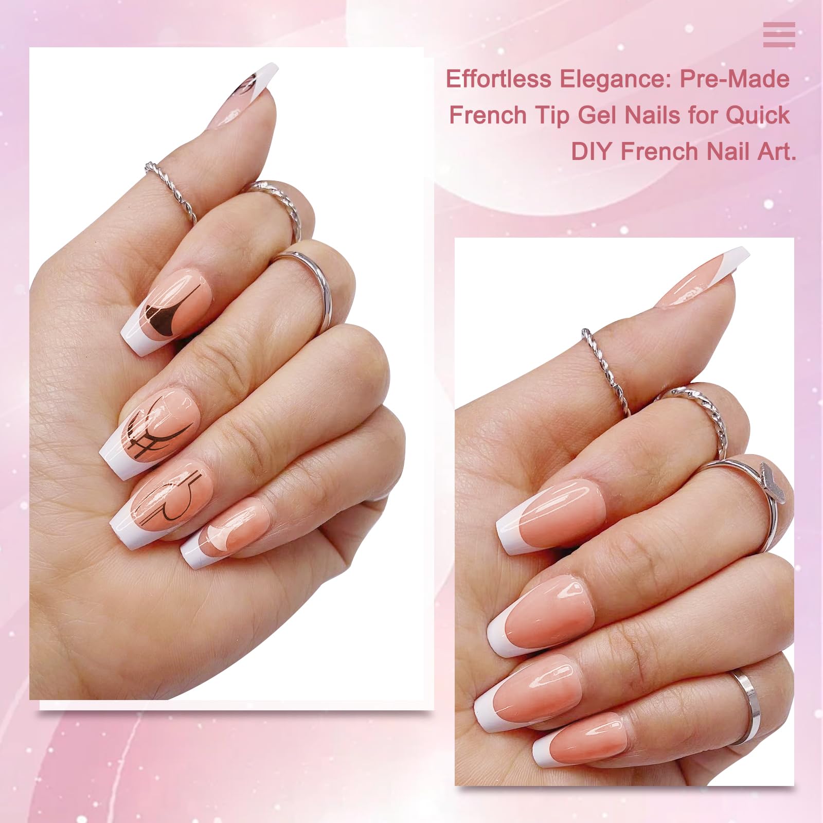 French Gel Nail Tips, 150pcs Medium Coffin Press on Soft Gel Fake Nails, 3 in 1 X-coat Pre-Applied Tip Primer & Base Coat - Image 4
