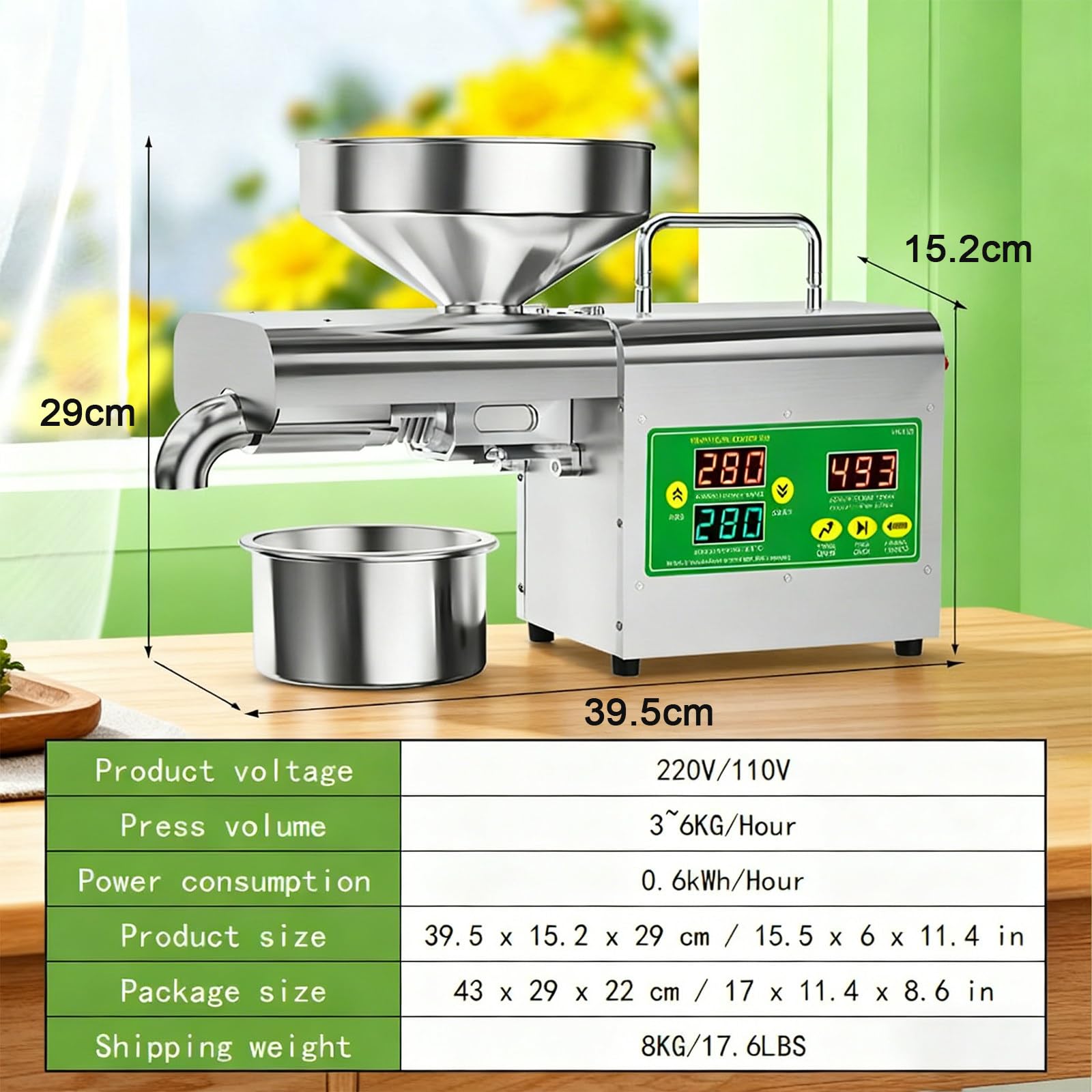 Automatyczna prasa do oleju o mocy 1800W, prasa do tłoczenia oleju na zimno i na gorąco, elektryczna wyciskarka oleju ze stali nierdzewnej o temperaturze 40–300℃ do orzechów włoskich, pestek oliwek