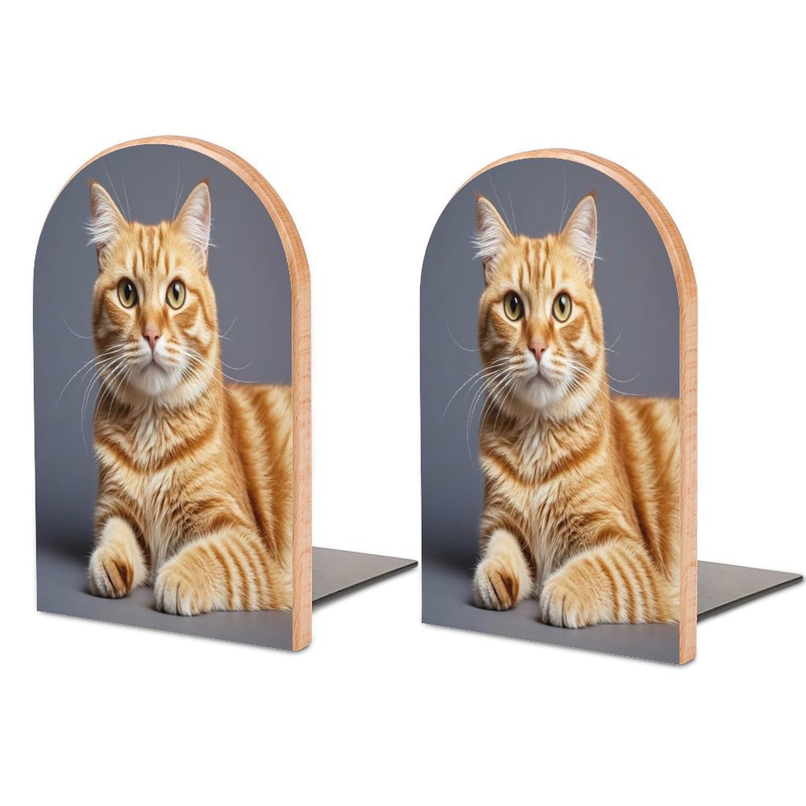 Cat Bookend Non-Skid Wooden Bookends for Shelves Heavy Duty Wood Book Ends Decorative Book Stopper Book Stand Non-Slip Book Organizer for Home Office Library