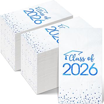 200pcs Class of 2026 Graduation Napkins, Disposable Congrats Grad Cocktail Napkins Foil Dot Paper Hand Towels for 2026 High School University College Graduation Party Decorations Blue