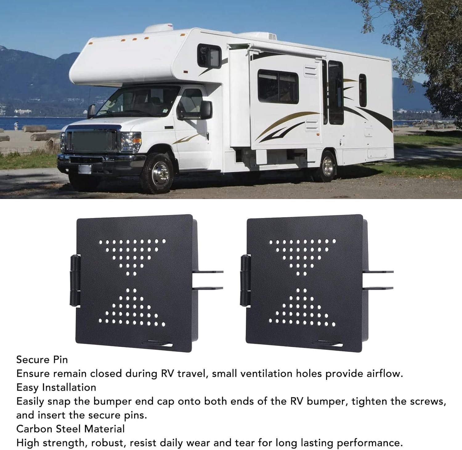 2 Pack RV Bumper End Cap Fits Standard 4 Inch Square Bumpers, Vent Holes, Secure Sewer Hose Storage, Must Have Travel Trailer Accessories
