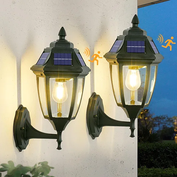 TEBLAMPUE Solar Porch Lights 2 Pack, Motion Sensor Solar Sconce Lights Outdoor, Aluminum Solar Powered Outdoor Wall Lights for House Front Porch Garage