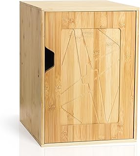 Fasmov 2 Tiers Cube Storage Organizer, Bamboo Bookshelf, Display Bookcase, Storage Cube Cubby Organizer with Door, Stackable Cubes Bin Small Cabinet for Bedroom, Home and Office