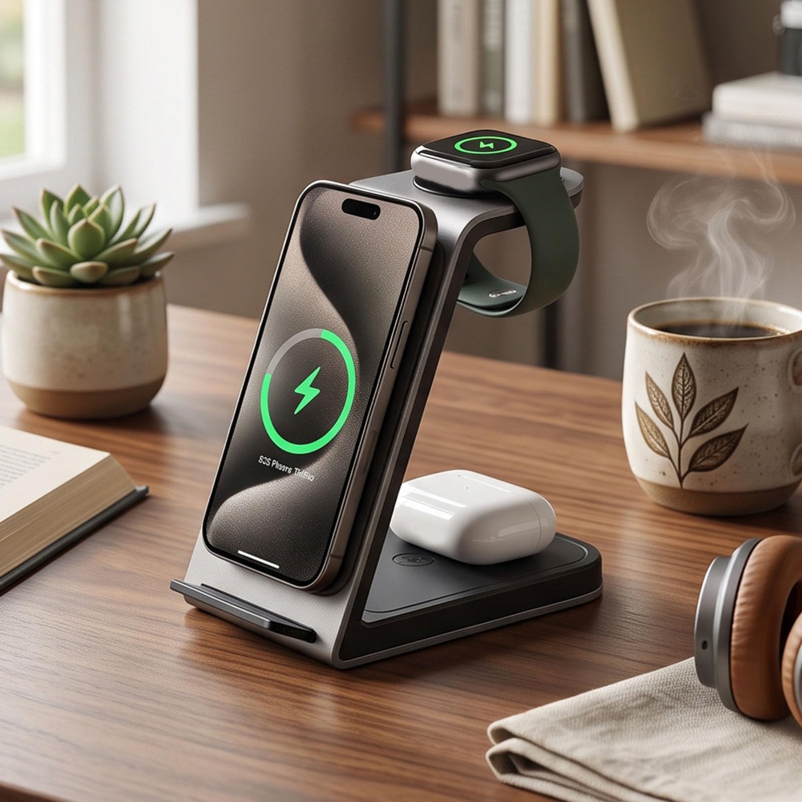 Stazione di Ricarica Wireless Magnetica 3 in 1, Uscita 15W