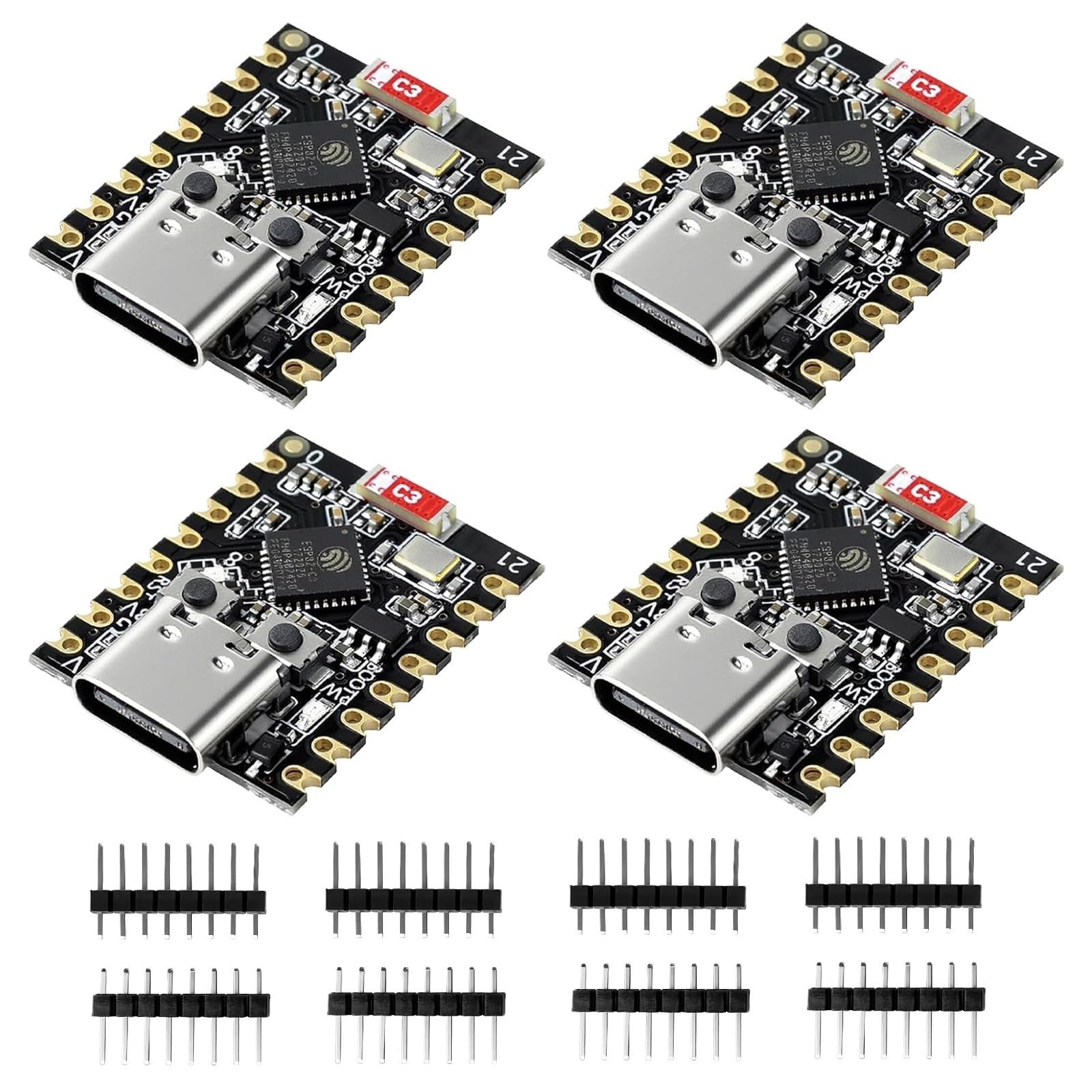 4Pcs ESP32-C3 Mini Development Board,ESP32 Supermini Board with WiFi/Bluetooth 5.0 ESP32 Mini Module, RISC-V 32-bit CPU, 160MHz, 400KB SRAM, Ideal for IoT Arduin0 Wearables & Smart Home(4-Pack)