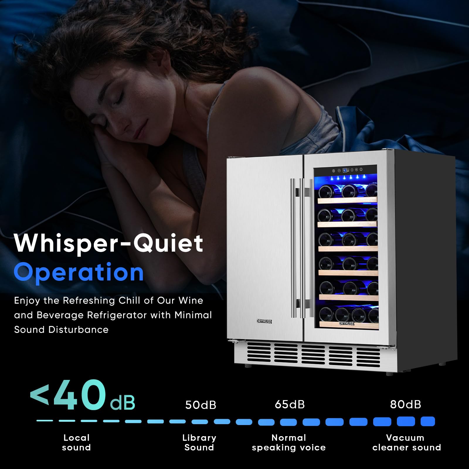 Orymuse 30" Stainless Steel Wine & Beverage Refrigerator - Dual Zone, Built-In/Freestanding With Upgraded Cooling - 30 Bottles & 110 Cans Capacity on Fridge.com - View 4
