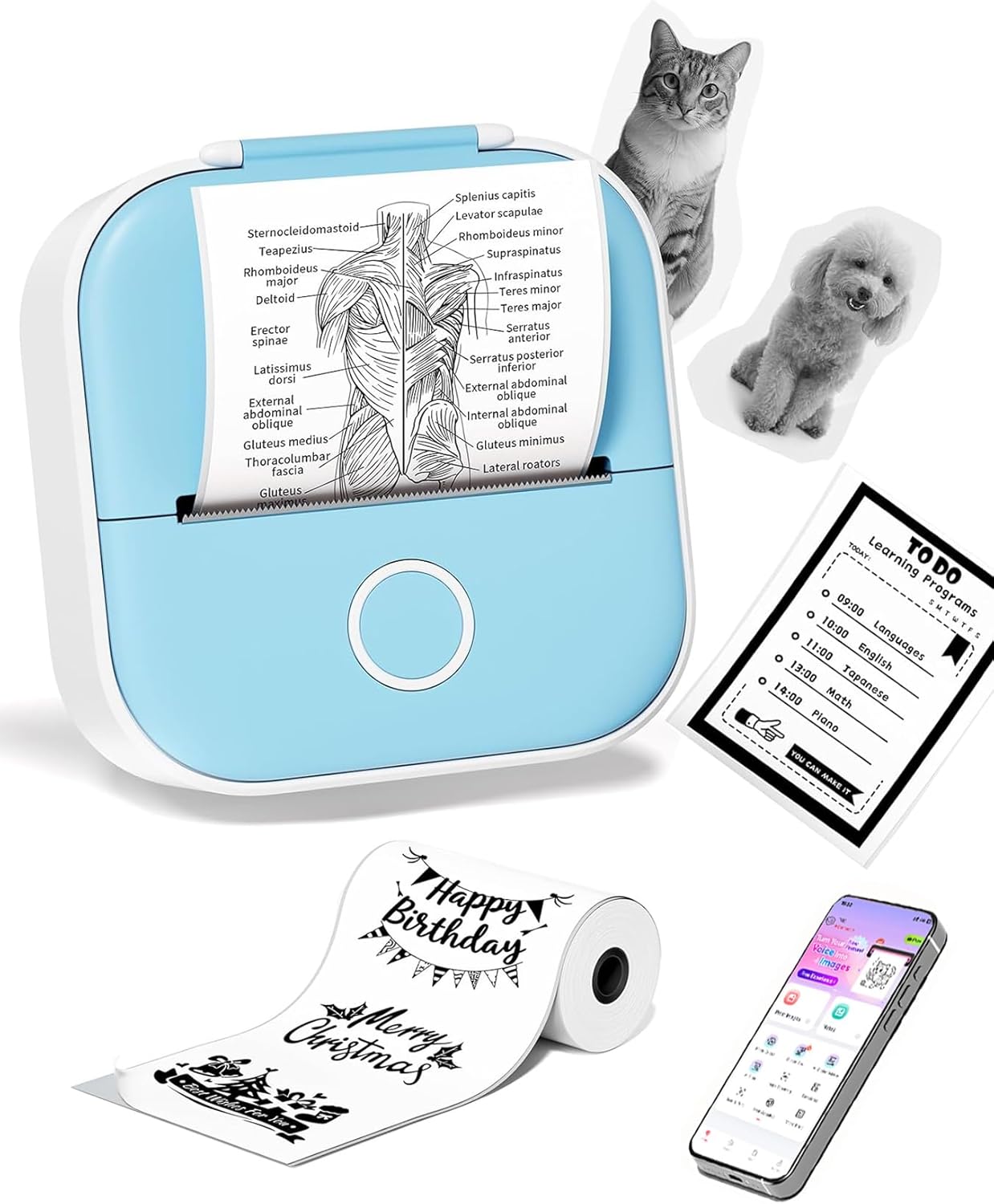 Ponek Mini Sticker Printer - T02 Print Pods Mini Printer Sticker Maker Machine with AI Smart APP for Students, Kids, Thermal Inkness Portable Label Maker, DIY Journal, Photos,Study Notes, Diagrams