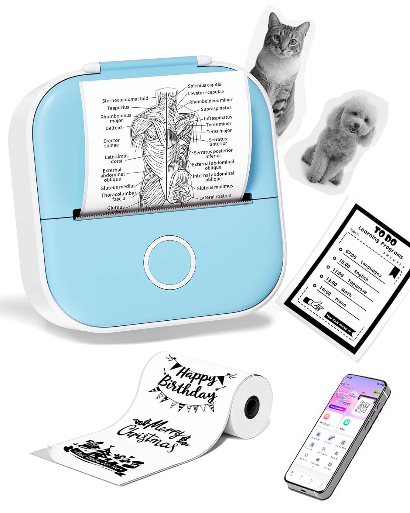 Ponek Mini Sticker Printer - T02 Sticker Maker Machine with AI Smart APP | Print Pods Mini Printer for Students, Kids, Thermal Inkness Portable Label Maker, DIY Journal, Photos,Study Notes, Diagrams