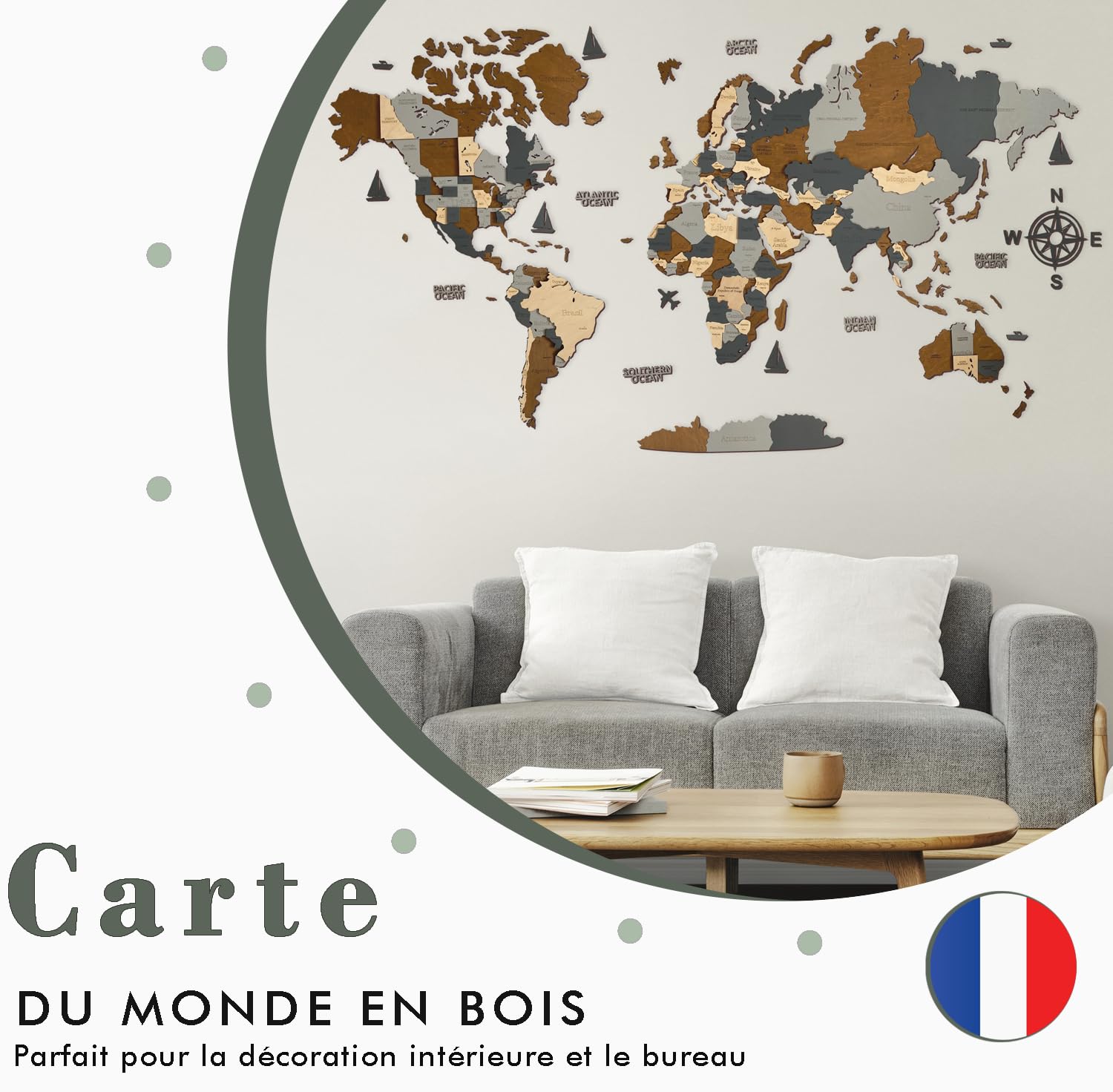 WoodLeo - Mapa del mundo de madera, diseño de pared en 3D, tamaño de la tarjeta (M, L, XL) para el hogar, la cocina o la oficina