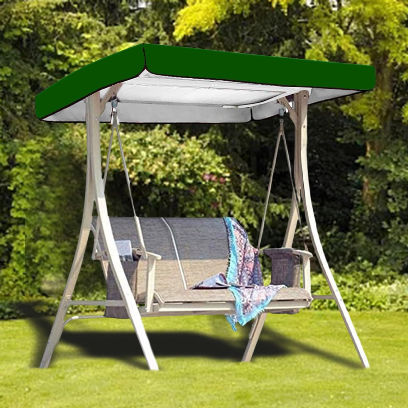 Tettuccio di ricambio impermeabile per altalena Hollywood a 3 posti, 191 x 120 cm, protezione UV, per altalena da giardino, colore verde scuro