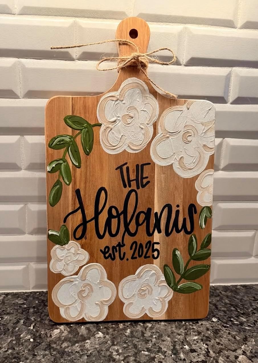 Custom Last Name Charcuterie Board, Hand-Painted Personalized Cutting Board, Wedding or Bridal Shower Gift, Unique Housewarming Gift
