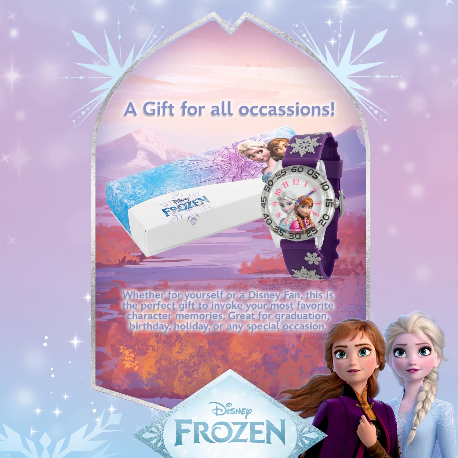 Disney Kids' W002437 Frozen ELSA & Anna Lernuhr mit Analog-Display, Armbanduhr, Analog, Lila, Quarz