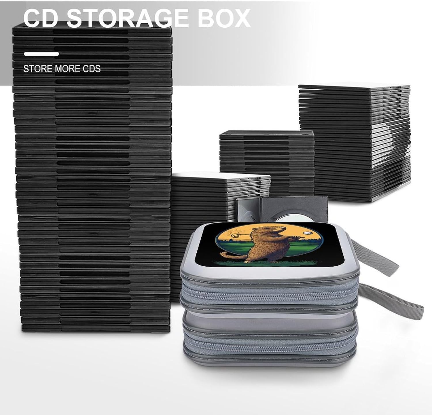 Groundhogs Golf Lover CD Case DVD Storage Holder Binder 40 Capacity | protective,hard case,protable loop,travel car use,zippered closure
