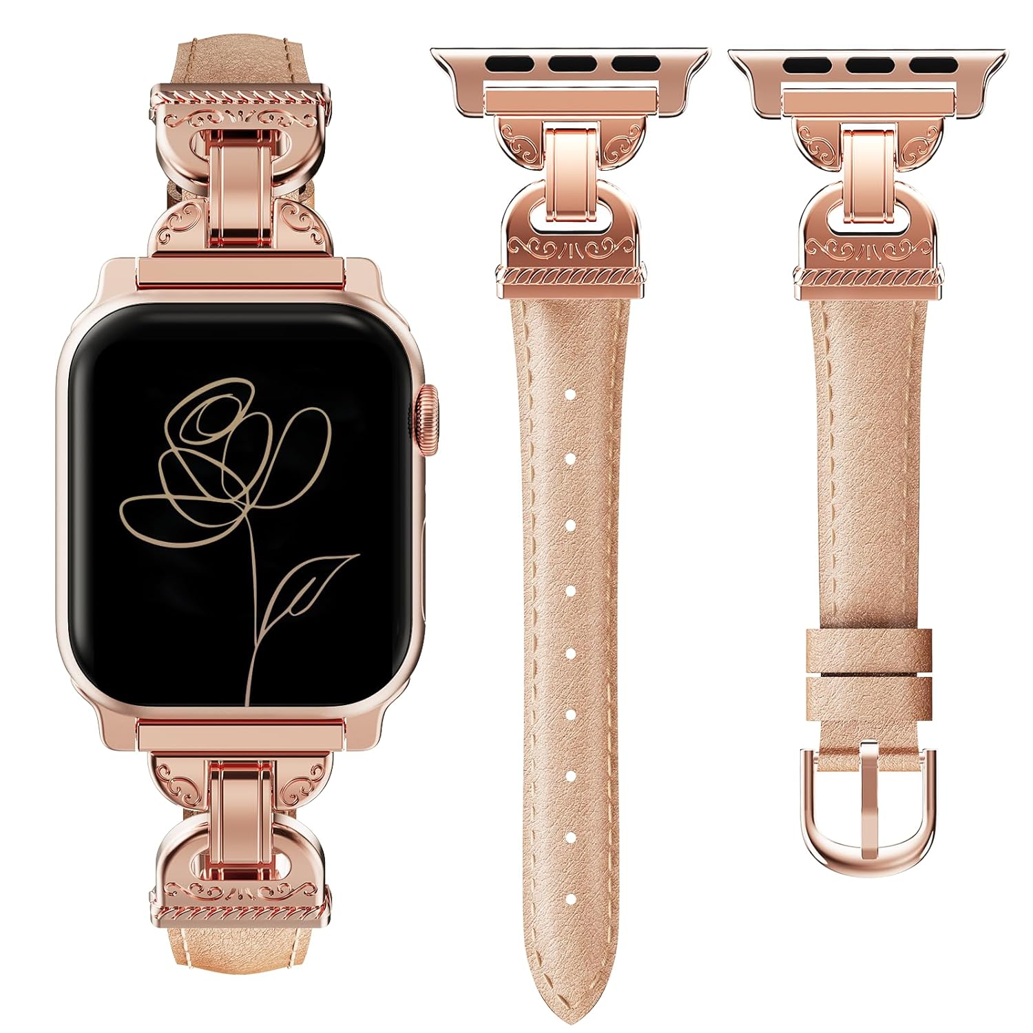 Vipluck Slim Leather Band Compatible with Apple Watch Bands Women 38 40 41 42mm Dressy Slim Leather Strap