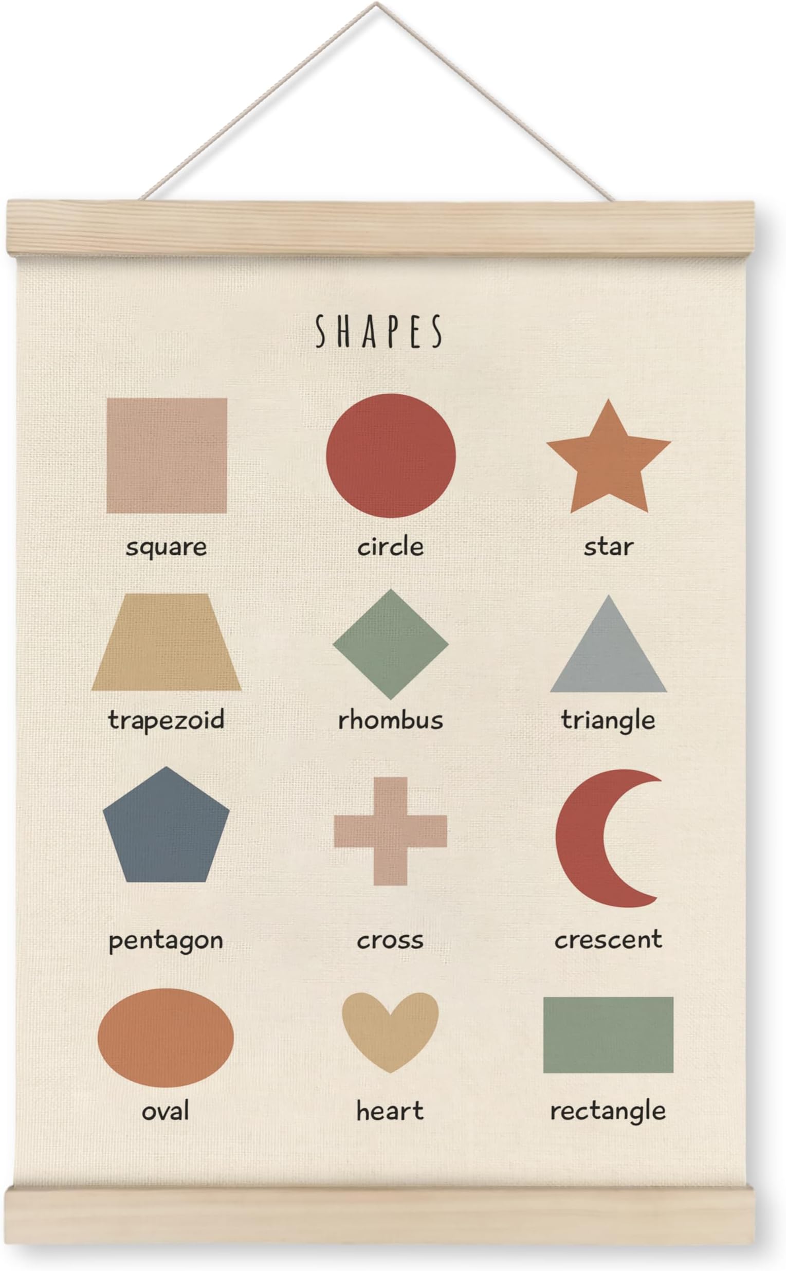 HRQKO Shapes Classroom Decor Poster Hanger Frame, Play Room Wall Decor, Boho Learning Wall Art With Wooden Frames, Educational Wall Hanging Banner for Kids Toddlers Room Homeschool,12x16 Inch