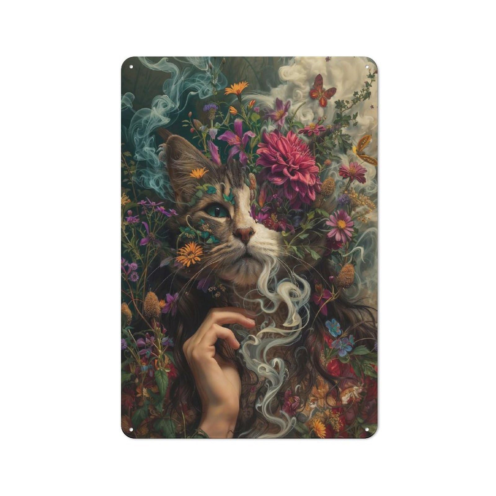 Junmoney Style-7 Metal Plaque 30X20cm With Whiskered Bloom For Hallway Wall, Rustic Decor, A Metal Wall Feature For Hallways And Entrance Areas