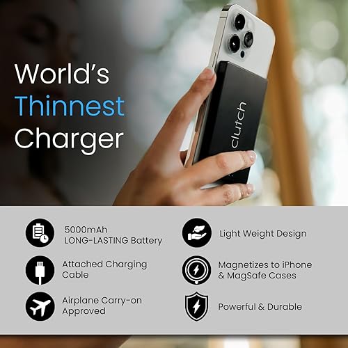 Miniatura 6 de Clutch - Cargador portátil Pro USB-C - Compatible con dispositivos iPhone 15, 16, 17 y Android - Batería magnética de banco de energía - Aprobado
