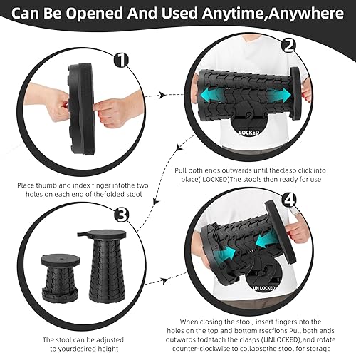 Miniatura 7 de Taburete plegable, silla plegable, silla portátil mejorada con capacidad de carga de 400 libras, taburete portátil para camping, pesca, senderismo,