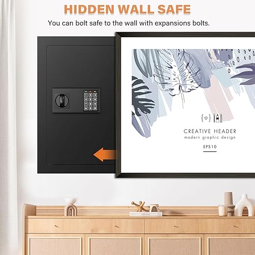 Miniatura 6 de Caja fuerte de pared ignífuga de 25.6 pulgadas de alto entre los postes de 16 pulgadas, cerradura de combinación resistente en la pared con 2