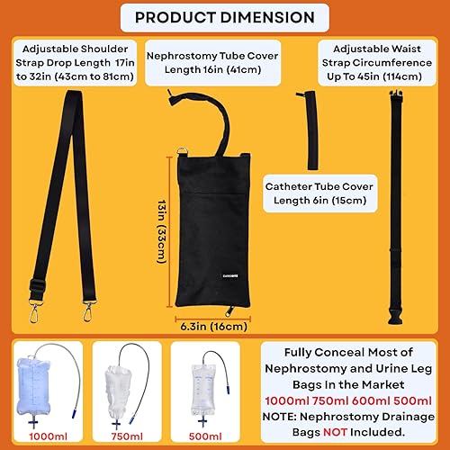 Miniatura 8 de Soporte para bolsa de nefrostomía, funda de bolsa de drenaje, con correa para el hombro y cinturón de cintura, soporte para bolsa de catéter, con