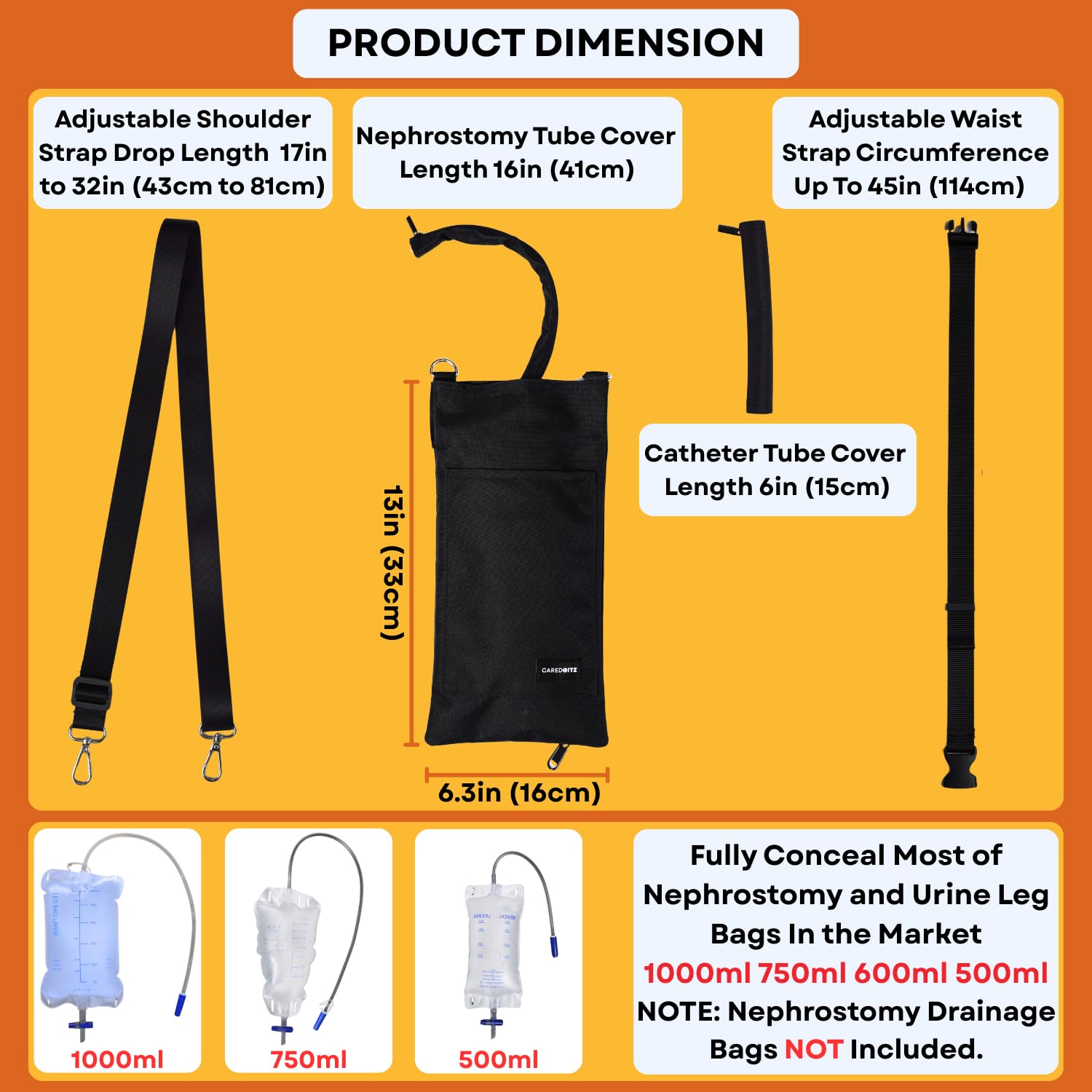 Funda para tubo de nefrostomía y bolsa de drenaje, soporte para bolsa de catéter, con correa para el hombro y correa de cintura ajustable, fundas para bolsas de orina, para privacidad y
