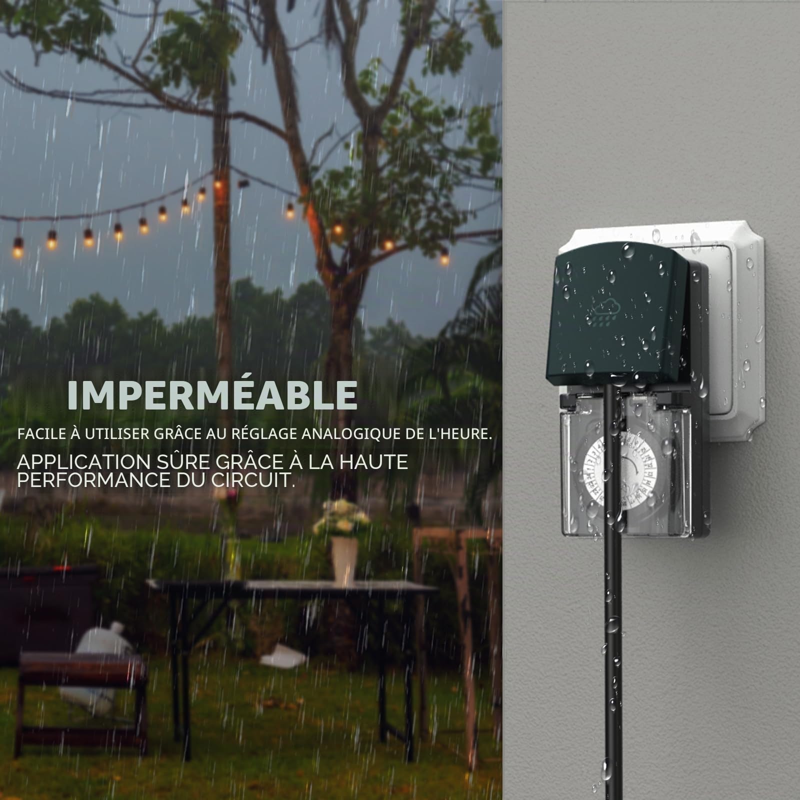G-Homa Minuterie d'extérieur mécanique 24 Heures avec sécurité Enfant et Couvercle de Protection IP44 étanche pour lumières, Pompes de Piscine, décoration de Noël, Fiche et Prise Schuko allemandes