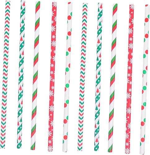 Didiseaon Pajitas de papel de Navidad, pajitas de Navidad, pajitas de Navidad, pajitas rojas y verdes, pajitas de plástico con patrón de Navidad,