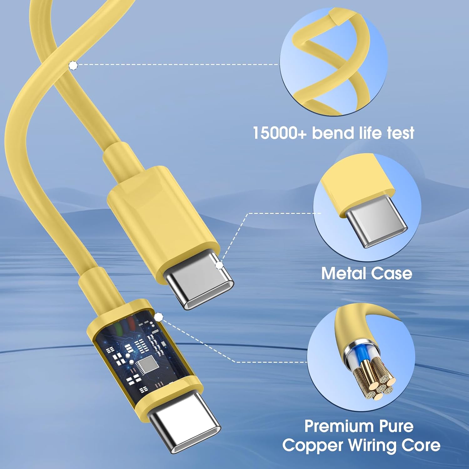 iPhone 17/16/15 Pro/Pro Max Charger, Dual Port USB-C Wall Charger with PD 40W & QC 20W Fast Charging, 10FT USB-C Cable for iPhone, iPad Pro, MacBook M1/M2/M3, Android (Yellow, 6 FT)