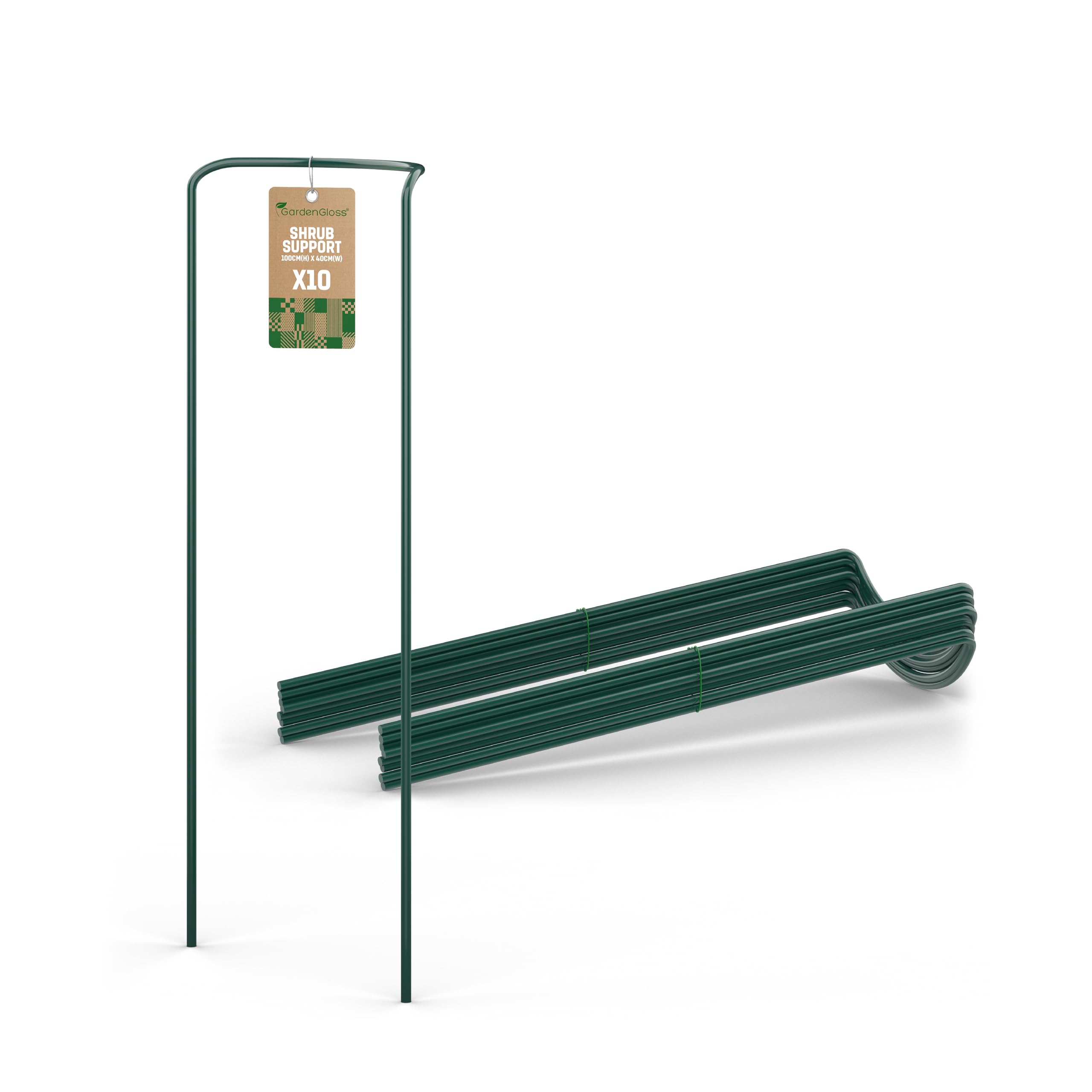 GardenGloss Shrub Supports (10 pcs) - Semicircular 100cm x 40cm - Dark Green Coated Steel Plant Support