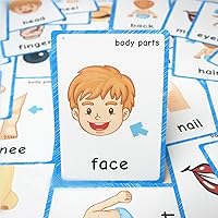 Vista 5 de SANTSUN Juego de tarjetas didácticas para niños, tarjetas didácticas de aprendizaje con imágenes y palabras, partes del cuerpo, perforadas con Body