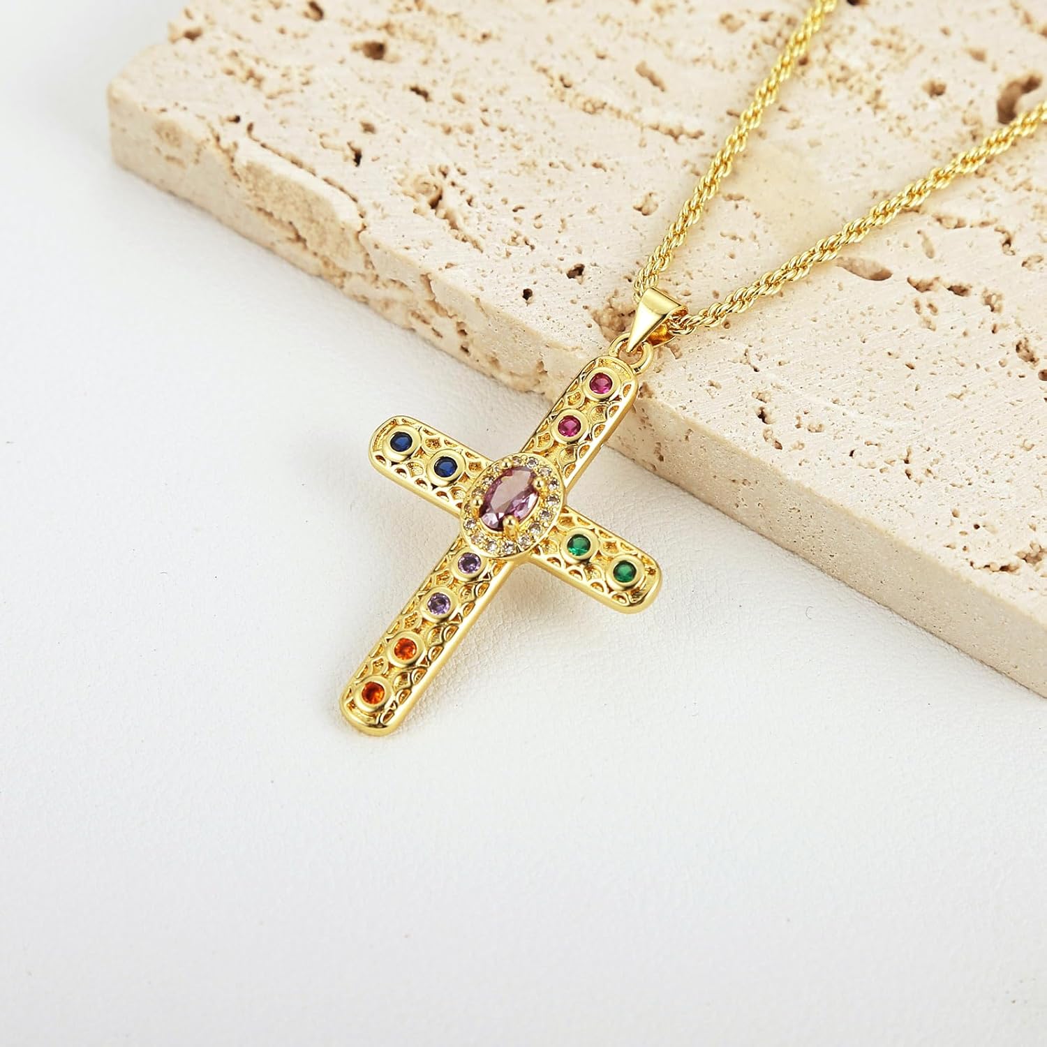 HZMAN Gold Cross Necklace for Women 18K Gold Plated Necklace Dainty Retro Cubic Zirconia Cross Necklace Pendant Jewelry Gift - Image 5