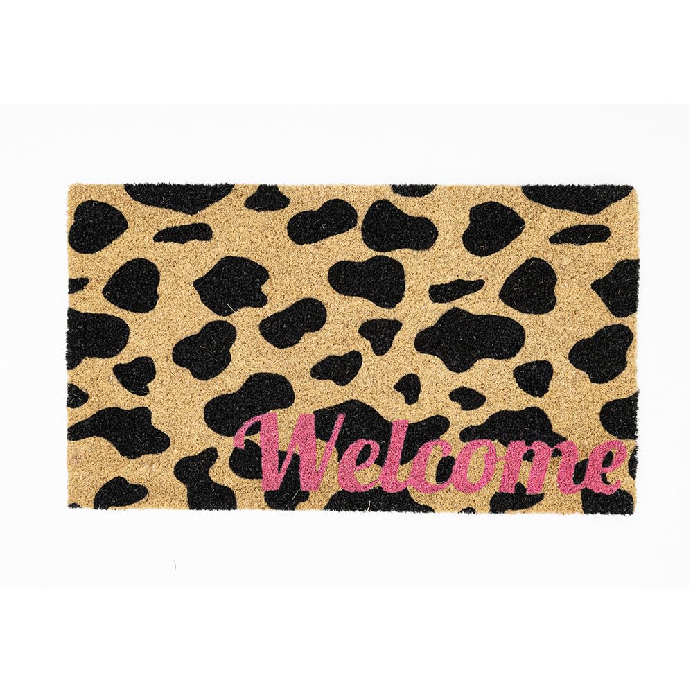 Fisura – Felpudo Original “Welcome” de Coco con Base Antideslizante de PVC. Felpudo Entrada casa. Felpudo Estampado de Vaca. Pintado a Mano. Medidas:70 cm x 40 cm.