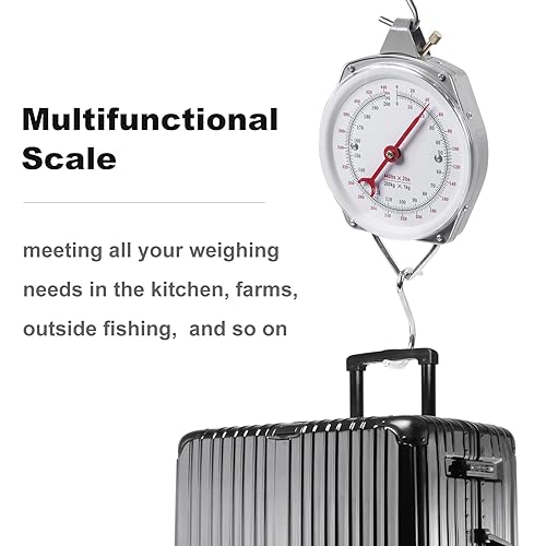 Miniatura 7 de Básculas mecánicas colgantes de 440 lb/200 kg, alta precisión pantalla grande esfera de resorte escala de juego grande para cocina, pesca, caza A